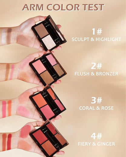 Face Contour Glitter Highlighter Powder Palette-2 in 1 Cruelty-Free Matte Bronzer Powder,Shimmer Illuminator Highlighters for a Glowing Look,Blendable Makeup Palette,Women's Day Gift for Women-01