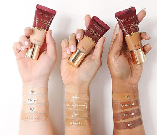 Wander Beauty Liquid Foundation - Fair Light, 20-Inch Tube, Medium to Full Coverage, Vitamin-Rich with Passiflora, Black Currant, Sodium Hyaluronate, Lotus, Gotu Kola, Niacinamide