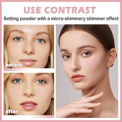 Pink Translucent Setting Powder Shimmer Glitter Loose Setting Powder Oil Control Matte Finishing Setting Face Powder Makeup for All Skin Tones