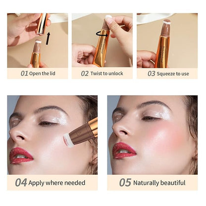 Contour Beauty Wand, Liquid Face Concealer Contouring/Highlighter/Blusher Stick with Cushion Applicator, Long Lasting Natural Matte Finish, Lightweight Blendable Silky Cream Contour Stick
