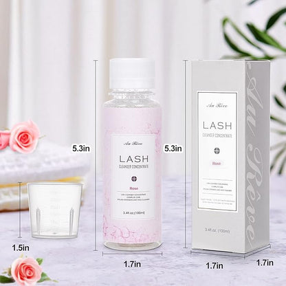 Eyelash Cleanser Concentrate 100ml Lash Extension Shampoo Oil-Free Eyelash Extension Shampoo with Salon Home Care -Makes 20 Bottles 60ml Lash Shampoo, Rose
