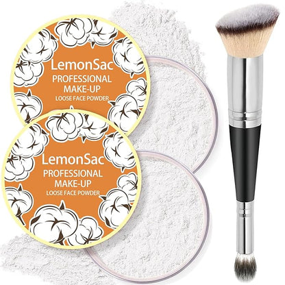 2PCS Loose Face Powder, Oil Control Minimizes Pores and Fine Lines, Baking Setting Powder Makeup, Soft Focus Effect Make Up Matte Ultra Flawless Finish,8g (01# Translucent)