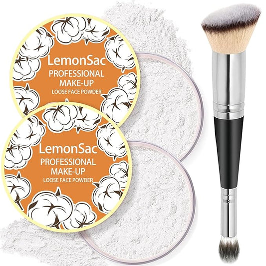 2PCS Loose Face Powder, Oil Control Minimizes Pores and Fine Lines, Baking Setting Powder Makeup, Soft Focus Effect Make Up Matte Ultra Flawless Finish,8g (01# Translucent)
