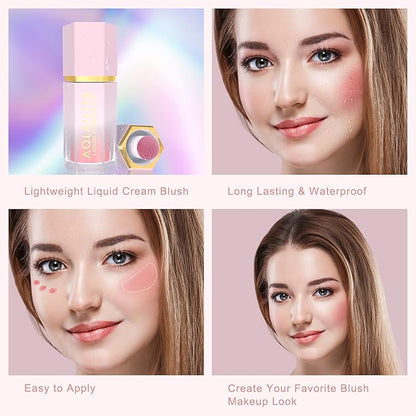 Liquid Blush Makeup,Soft Cream Blush for Cheeks, High-pigmented, Long-Wearing, Waterproof, Natural Glossy, Skin Tint Blush Stick Face Makeup for Women and Girls(float on)