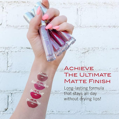 Mirabella Luxe Advanced Formula Matte Lip Gloss, Richly Pigmented Long-Wear and Full-Coverage Liquid Lipstick, Matte Lipstick for Women Stays Put and Won't Dry or Crack Lips, Bombshell