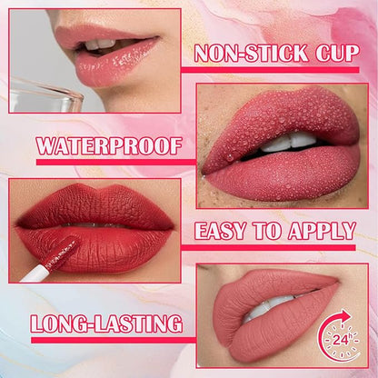 6 Colors Lip Tint Stain Set,Mini Liquid Lipstick Moisturizing Long Lasting Plumping High Pigmented Lip Gloss Set,Lightweight Non-Stick Cup Matte Lipstick for Waterproof Cheek and Lip Tint Makeup D