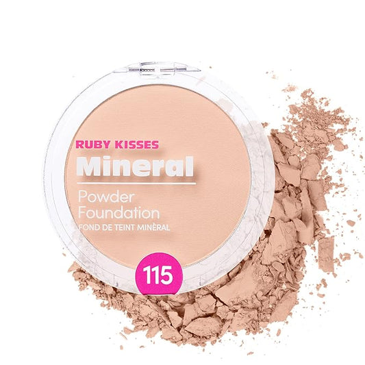 Ruby Kisses Mineral Pressed Powder Foundation, Medium to Full Coverage Natural Finish 0.35 Ounce (Ivory)