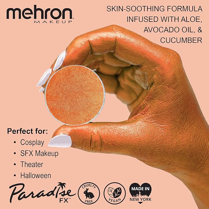 Mehron Makeup Paradise FX Makeup Refill Size | Stage & Screen Performance, Face & Body Painting, Beauty, Cosplay, and Halloween | Water Activated Face Paint, Body Paint .25 oz (7 ml) (Metallic Orange)