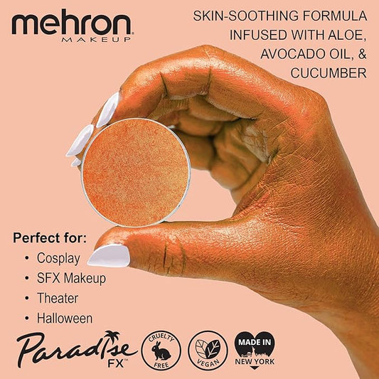 Mehron Makeup Paradise FX Makeup Refill Size | Stage & Screen Performance, Face & Body Painting, Beauty, Cosplay, and Halloween | Water Activated Face Paint, Body Paint .25 oz (7 ml) (Metallic Orange)