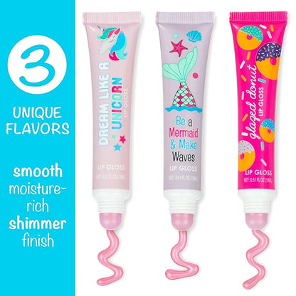 24pc Flavored Lip Gloss for Kids and Teens - Unicorn Themed Lip Gloss in Assorted Fruity Flavors, Unicorn Gifts for Girls, Teen Girls Party Favors, Non Toxic Makeup