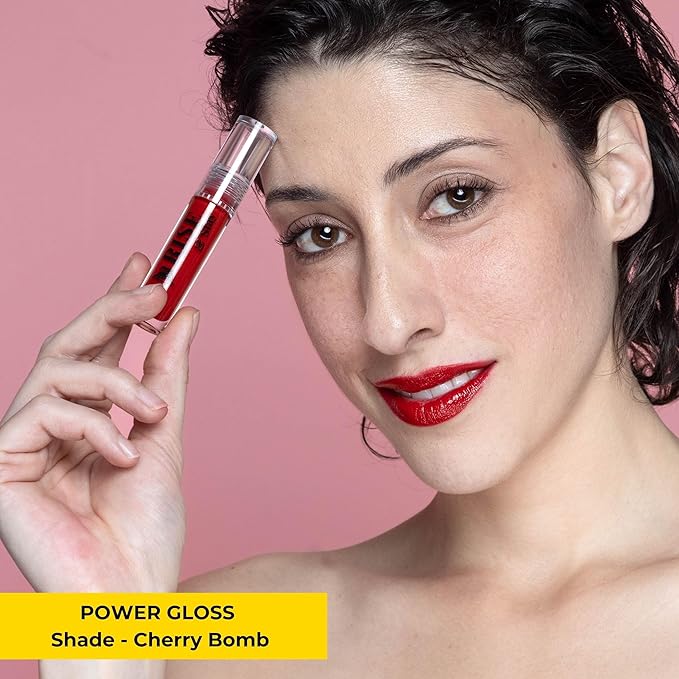 Rise & Slay Power Gloss – High-Pigment Hydrating Gloss Lipstick with Hyaluronic Acid, Vit-E, Jojoba & Castor Oil, Non-Sticky Vibrant Shine, Crimson Red (Cherry Bomb, 4.5 ml)