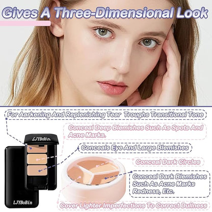 2PCS Tri Color Corrector Face Concealer Palette Set with Brush,Moisturizing Long Lasting Waterproof Color Correcting Concealer Full Coverage Cream Contour Foundation Makeup Palette Kit