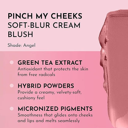 Pinch My Cheeks Soft-Blur Cream Blush - Angel - Premium Blush with Natural Ingredients to Re-Energize and Protect the Skin While Imparting a Soft, Cloudy Finish - 0.18 oz