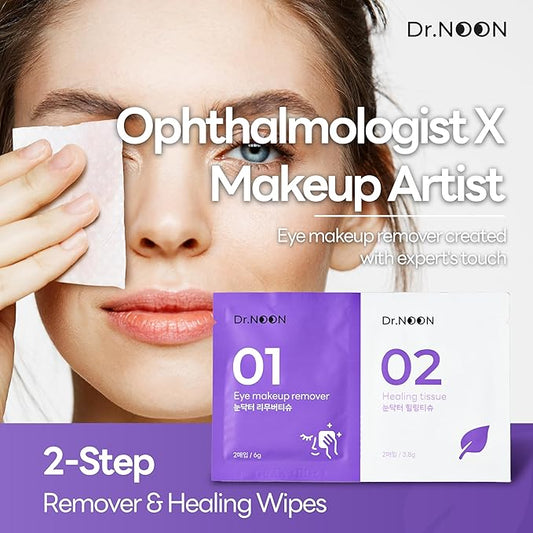 Dr. NOON Oil-Based Makeup Remover & Soothing 2-Step Wipes with Pot Marigold & Melatonin for Heavy Makeup Removal, Eye Wellness | Nourishes & Hydrates Sensitive Skin, Individually Wrapped, 40 wipes