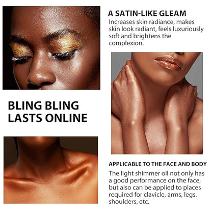 Shimmer Body Oil 100ml Face Glitter Summer Body Moisturizing Light Shimmering Glow Non-Sticky Party Body Luminizer and Illuminator Smooth (3.38 Fl Oz Pack of 1, Bronze Gold)