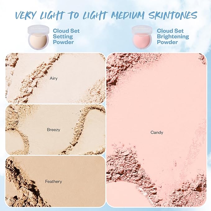 Kosas Cloud Set Face Setting Powder - Smoothing Shine Control, Soft, Sheer Translucent Makeup Finish, Portable & Long-Lasting Loose Pressed Baking Powder - Breezy (Sheer Light)