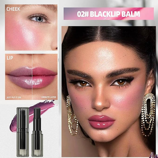 Black PH Adjusting Lip & Cheek Tint, Temperature Color Changing to Pink Lipstick, Hydrating&Long-Lasting, Natural Glow Blush&Lip Color, Buildable, Moisturizing Lip & Cheek Stain, 02# Black