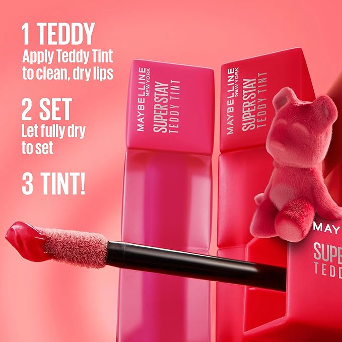MAYBELLINE Super Stay Teddy Lip Tint, Long Lasting Matte Lipstick For Up To 12HR Wear, Coquettish, 1 Count