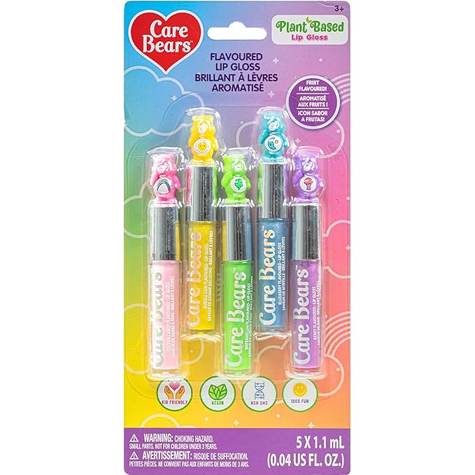 Care Bears 5 pcs Flavored Lip Gloss for Kids | Non-toxic & Vegan Makeup | Birthday Gifts for Ages 3 by Townley Girl