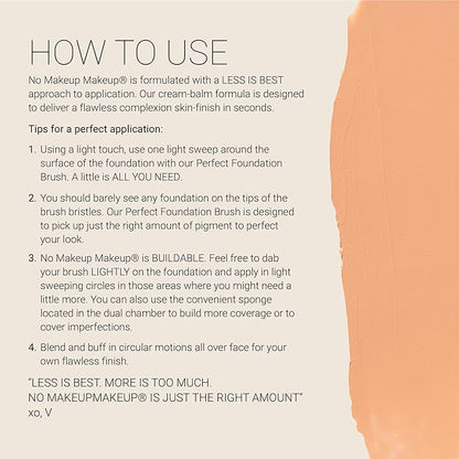 Foundation by No Makeup Makeup | Conceal & Correct with Long-Lasting, Buildable Formula & Lightweight Soft Finish | Cruelty-Free, Vegan, Fragrance-Free | Light