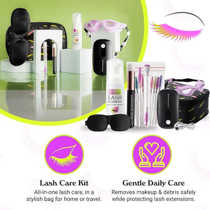 Lash Extension Care Kit | Lash Cleaning Kit | Lash Extension Supplies | Lash Shampoo Kit | Eyelash Sleeping Mask for Extensions | Lash Fan | Lash Bath Kit | Eyelash Shampoo