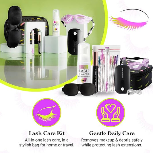 Lash Extension Care Kit | Lash Cleaning Kit | Lash Extension Supplies | Lash Shampoo Kit | Eyelash Sleeping Mask for Extensions | Lash Fan | Lash Bath Kit | Eyelash Shampoo