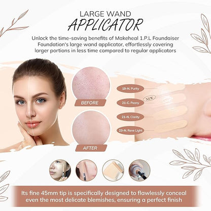 [Makeheal] 1.P.L Foundaiser Foundation SPF 20 PA++, 24 Hours Power-Lasting Coverage, Large Wand Applicator, Dual-Function Foundation, Perfect Blemish Coverage (23N - Reve Light)
