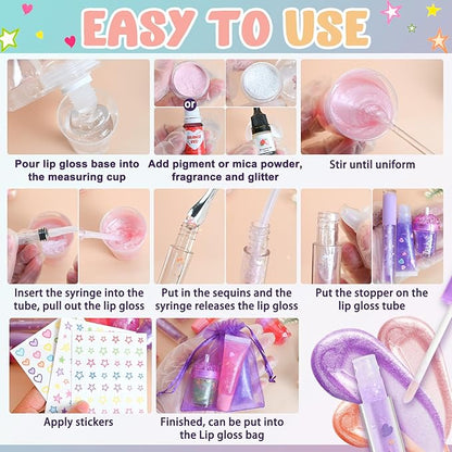 Lip Gloss Making Kit, JCOOS 66PCS Lipgloss Sets for Girls, Women, Kids Lip Gloss Kit, Fun Diy Lipgloss Making Kit for Beginner, Moisturize Lip Oil Base Tubes, Lip Gloss Set for Teens, Tween Girl Gifts
