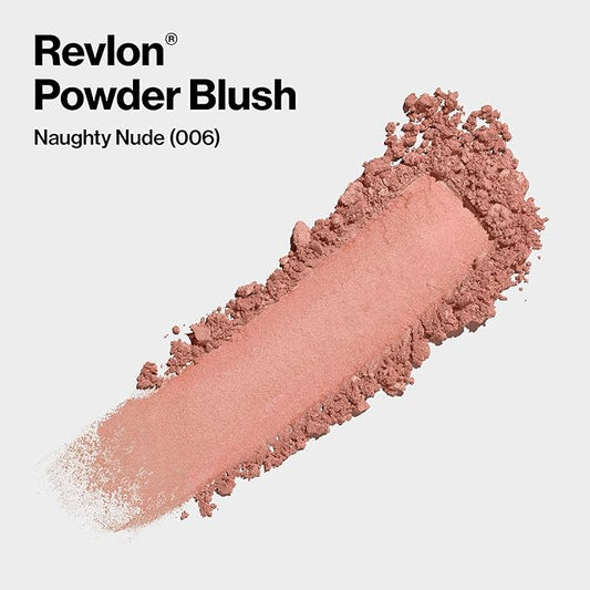 Revlon Powder Blush Face Makeup, High Impact Buildable Color, Lightweight & Smooth Finish, 006 Naughty Nude, 0.17 oz