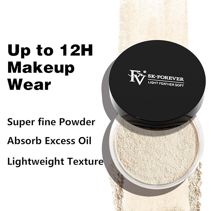 FV Baking Powder, Lightweight Loose Smooth Ivory Setting Powder Highlighter Poreless Longwearing Matte Waterproof Oil Absorb Makeup Powder for Setting with No Flashback 0.35oz(10g)
