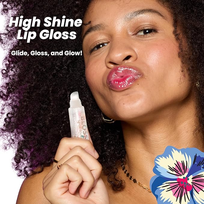Blossom Lip Gloss Tubes, Cotton Candy Scented Thick Clear High Shine Moisturizing Flower Lip Gel with Nourishing Jojoba Seed Oil, Infused with Real Flowers, 0.3oz, Cotton Candy