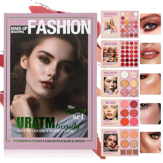 Professional Makeup Set with Eyeshadow, Lip Gloss, Highlighter, Blush and Contour Palette, 5-Piece Collection (B)