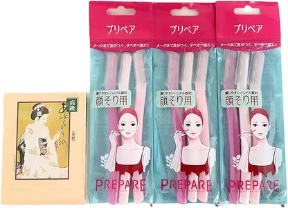 Japanese Razor Facial Prepare 3pcs Set including Japanese Premium Oil Blotting Paper 200 Sheets