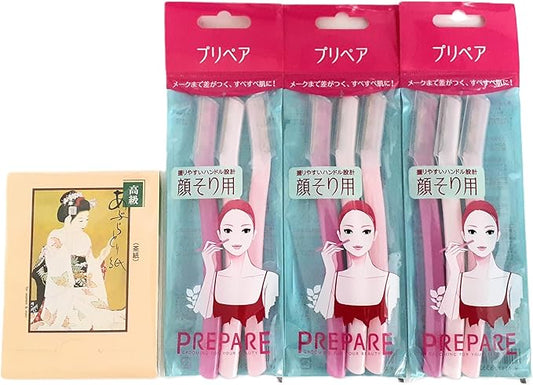 Japanese Razor Facial Prepare 3pcs Set including Japanese Premium Oil Blotting Paper 200 Sheets