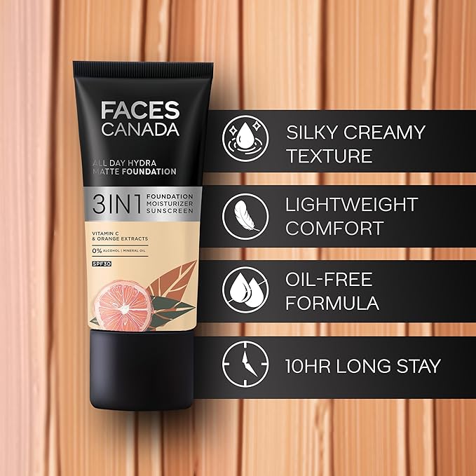 All Day Hydra Matte Foundation with SPF 30 - Absolute Ivory | 3-in-1 Foundation Moisturizer Sunscreen | Oil Free with Vitamin C | 0.85 Fl oz (25ml)