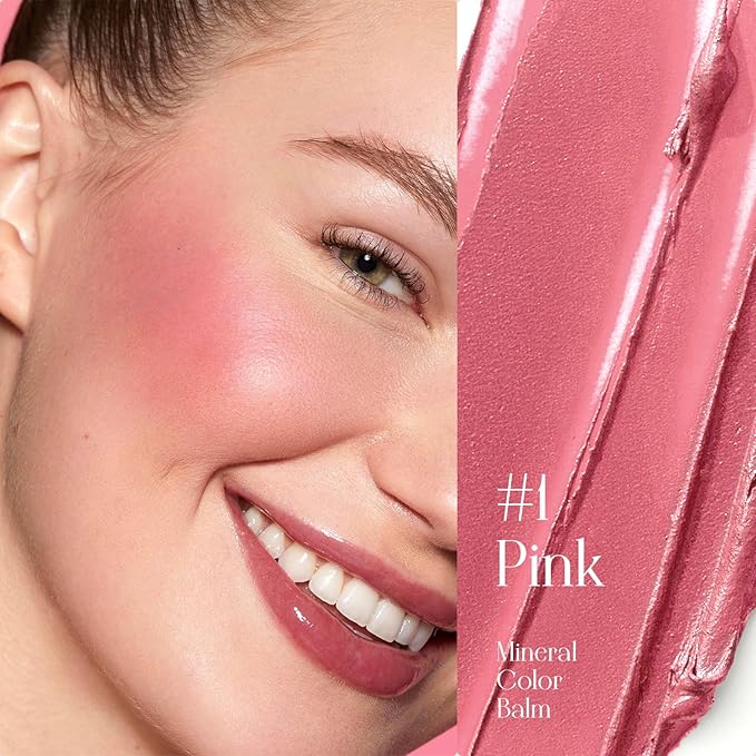 Mineral Color Balm, SPF 35 Multi Color Stick for Lips, Cheeks& Eyes, Blendable Creamy Lightweight Formula, Buildable Shimmer Finish, Multiuse Makeup Stick, Pink