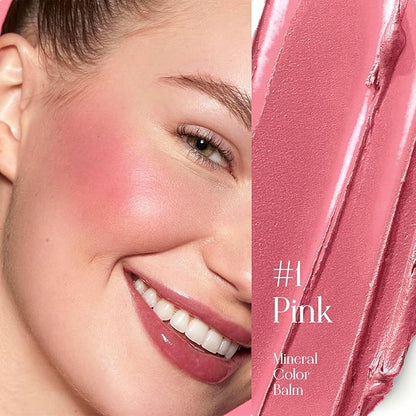 Mineral Color Balm, SPF 35 Multi Color Stick for Lips, Cheeks& Eyes, Blendable Creamy Lightweight Formula, Buildable Shimmer Finish, Multiuse Makeup Stick, Pink