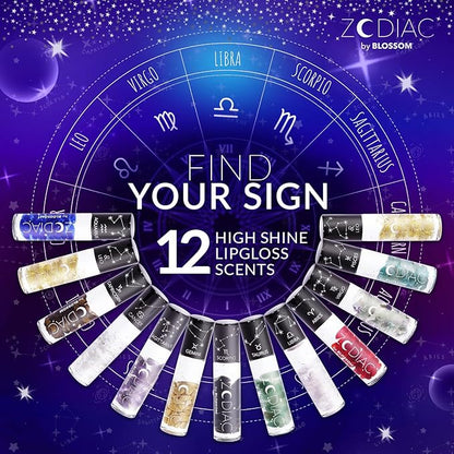 Blossom Lip Gloss Zodiac Sign Vanilla Scented Roll-On Lip Gloss, Moisturizing + Hydrating with Zodiac Crystals, Made in USA, 0.20oz, Libra