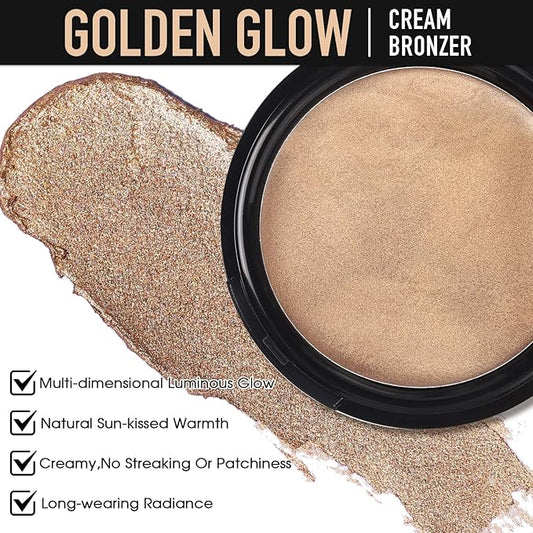 UCANBE Cream Bronzer for Face & Body, Natural Golden Sun-Kissed Glow Highlighter, Luminous Buildable Coverage for Long Lasting Bronzed Glow, Lightweight Brighten Contour Muti-Use Makeup Palette