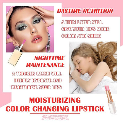 2PCS Lip Oil and Color Changing Lipstick Set,Magic Jelly PH Lipstick,Moisturizing Color Change Lipstick,Lip Stain Long Lasting Waterproof Tinted Lip Balm Set,Hydrating Lip Glow Oil for Women