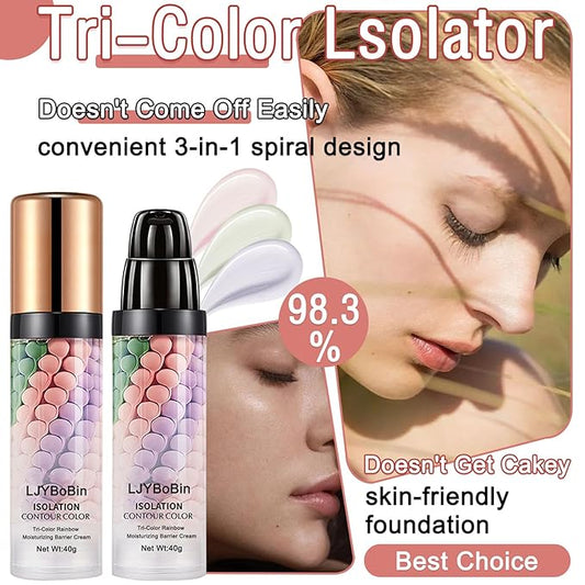 2PCS 3 In 1 Color Correcting Cream,Moisturizing Isolation Cream Oil Control One Step Color Corrector,Skin Tone Correcting Concealer & Invisible Pore Face Primer Foundation Makeup