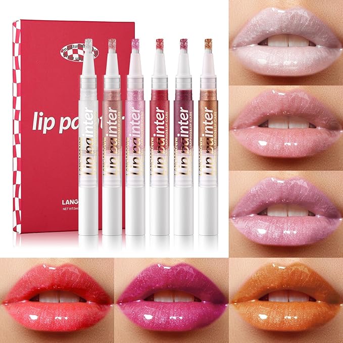 LANGMANNI 6pcs Shimmer & Smooth Lip Gloss Set, Moisturizing and Long-lasting - Fresh & Stylish Colors 0.6 Fl Oz (#B)
