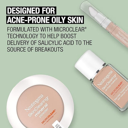 Neutrogena SkinClearing Mineral Acne-Concealing Pressed Powder Compact, Shine-Free & Oil-Absorbing Makeup with Salicylic Acid to Cover, Treat & Prevent Breakouts, Soft Beige 50,.38 oz