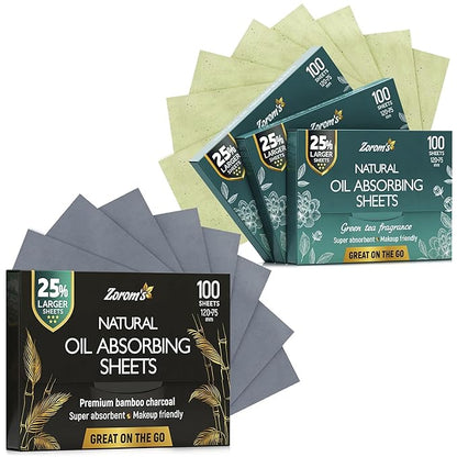 Save 10% on 4 Pack - Natural Oil Blotting Sheets for Face with Bamboo Charcoal + Natural Green Tea Oil Blotting Sheets for Face - 25% Larger