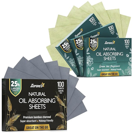Save 10% on 4 Pack - Natural Oil Blotting Sheets for Face with Bamboo Charcoal + Natural Green Tea Oil Blotting Sheets for Face - 25% Larger