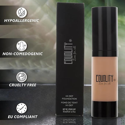 EQUALITY HI-DEF Foundation, Water resistant, Medium to Full coverage, Dewy finish non-matt, 12 hour wear Shine control, Cruelty Free, Paraben Free, 18ml/0.61 US Fl Oz - C8