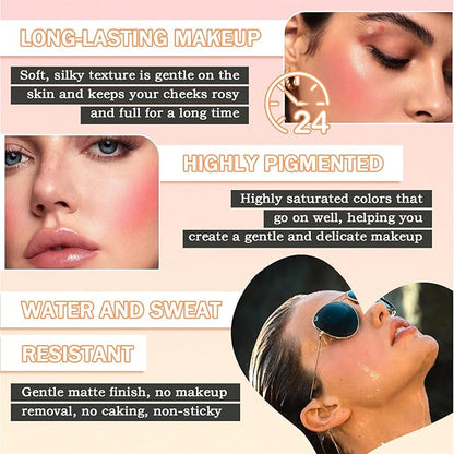 Liquid Blush,Soft Cream Face Blush,Moisturizing Long Wearing Matte Blendable Blush Stick Makeup Set for Cheeks & Lip & Eye
