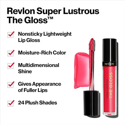 Revlon Super Lustrous Lip Gloss, Non-Sticky, Hydrating, High Shine Finish, 243 Sizzling Coral, 0.13 oz