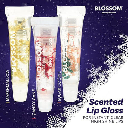 Blossom Lip Gloss Tubes, Marshmallow Scented Thick Clear High Shine Moisturizing Flower Lip Gel with Nourishing Jojoba Seed Oil, Infused with Real Flowers, 0.3oz, Marshmallow