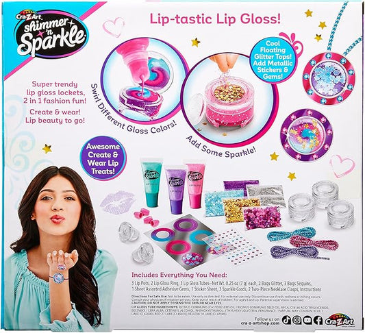 Cra-Z-Art Shimmer 'n Sparkle Glitter & Gem Lip Gloss Lockets DIY Activity Set, DIY Lip Gloss Maker, Birthday for Ages 8 and Up